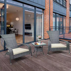 Costway 3-Piece Wicker Adirondack Set Ergonomic Oversized Rattan Chairs w/ Coffee Table Comfy Seat Cushions