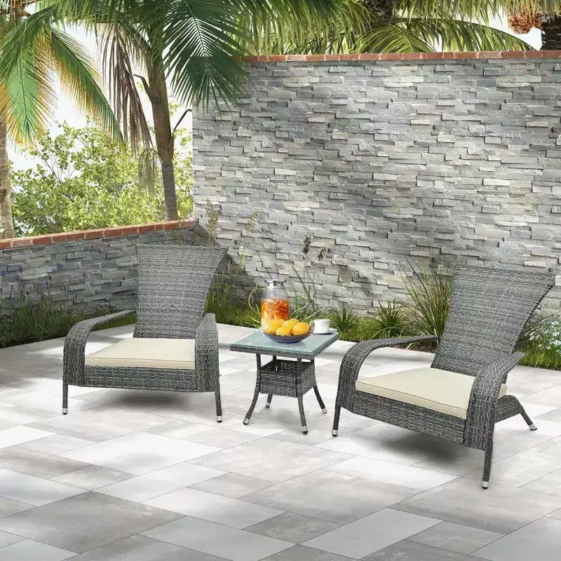 Costway 3-Piece Wicker Adirondack Set Ergonomic Oversized Rattan Chairs w/ Coffee Table Comfy Seat Cushions
