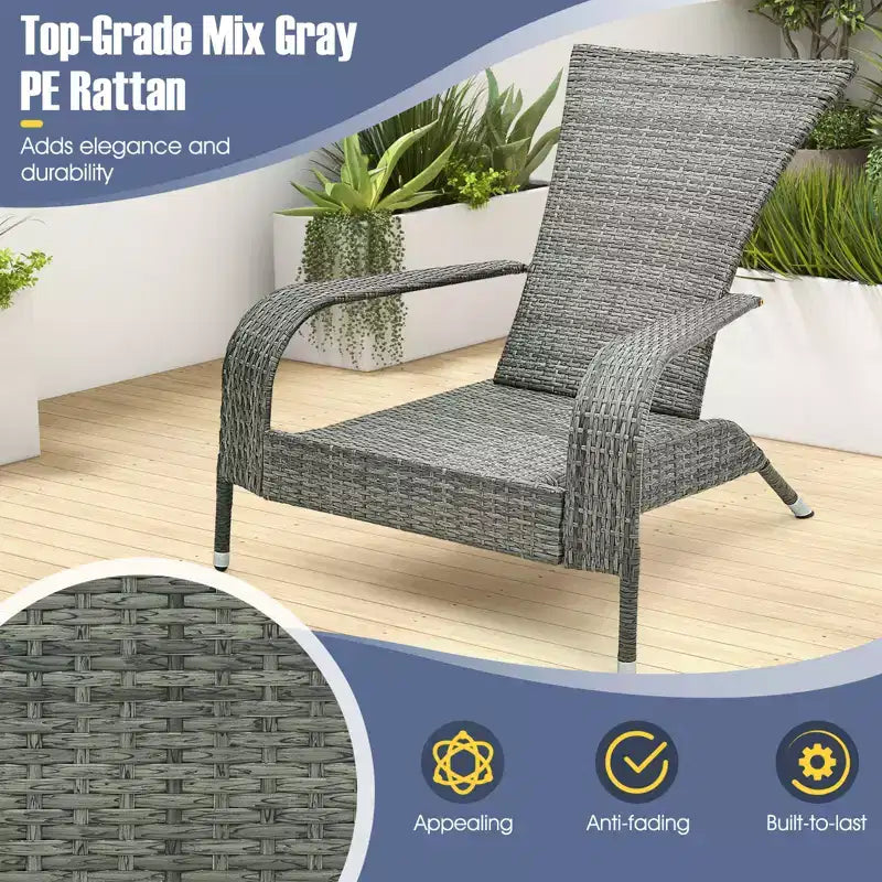 Costway 3-Piece Wicker Adirondack Set Ergonomic Oversized Rattan Chairs w/ Coffee Table Comfy Seat Cushions