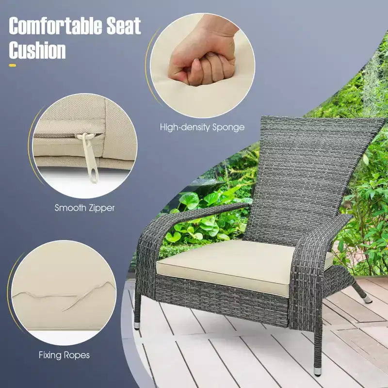 Costway 3-Piece Wicker Adirondack Set Ergonomic Oversized Rattan Chairs w/ Coffee Table Comfy Seat Cushions