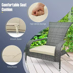 Costway 3-Piece Wicker Adirondack Set Ergonomic Oversized Rattan Chairs w/ Coffee Table Comfy Seat Cushions