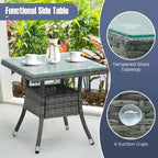Costway 3-Piece Wicker Adirondack Set Ergonomic Oversized Rattan Chairs w/ Coffee Table Comfy Seat Cushions