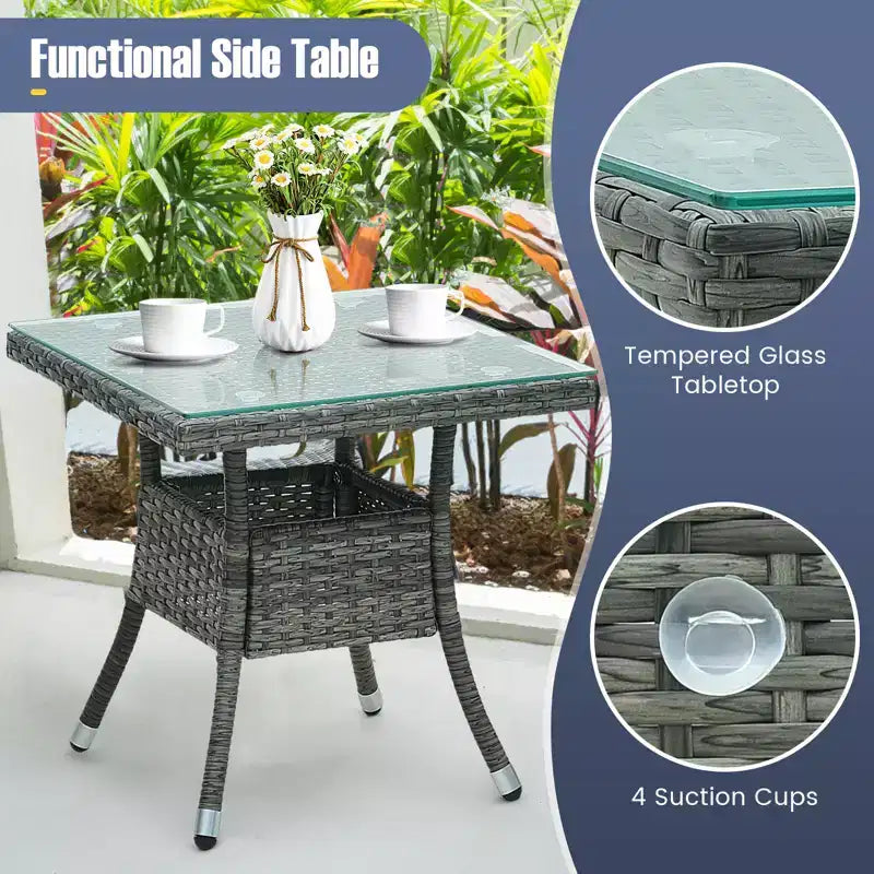 Costway 3-Piece Wicker Adirondack Set Ergonomic Oversized Rattan Chairs w/ Coffee Table Comfy Seat Cushions