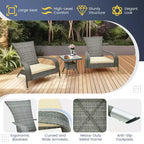 Costway 3-Piece Wicker Adirondack Set Ergonomic Oversized Rattan Chairs w/ Coffee Table Comfy Seat Cushions