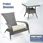 Costway 3-Piece Wicker Adirondack Set Ergonomic Oversized Rattan Chairs w/ Coffee Table Comfy Seat Cushions