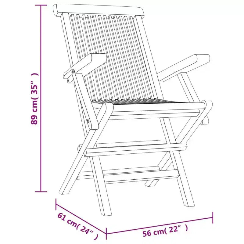 vidaXL Folding Garden Chair Set of 4 Solid teak wood Standard