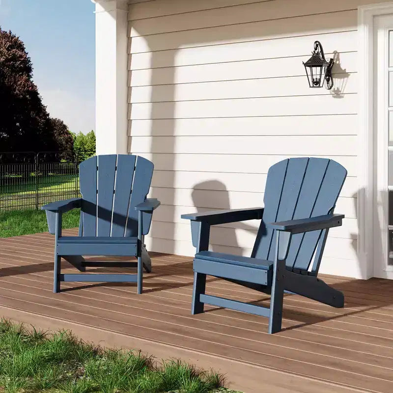Set di 2 sedie da giardino Adirondack in HDPE, capacità 172 kg, resistenti alle intemperie, texture effetto legno, braccioli larghi, schienale a doghe