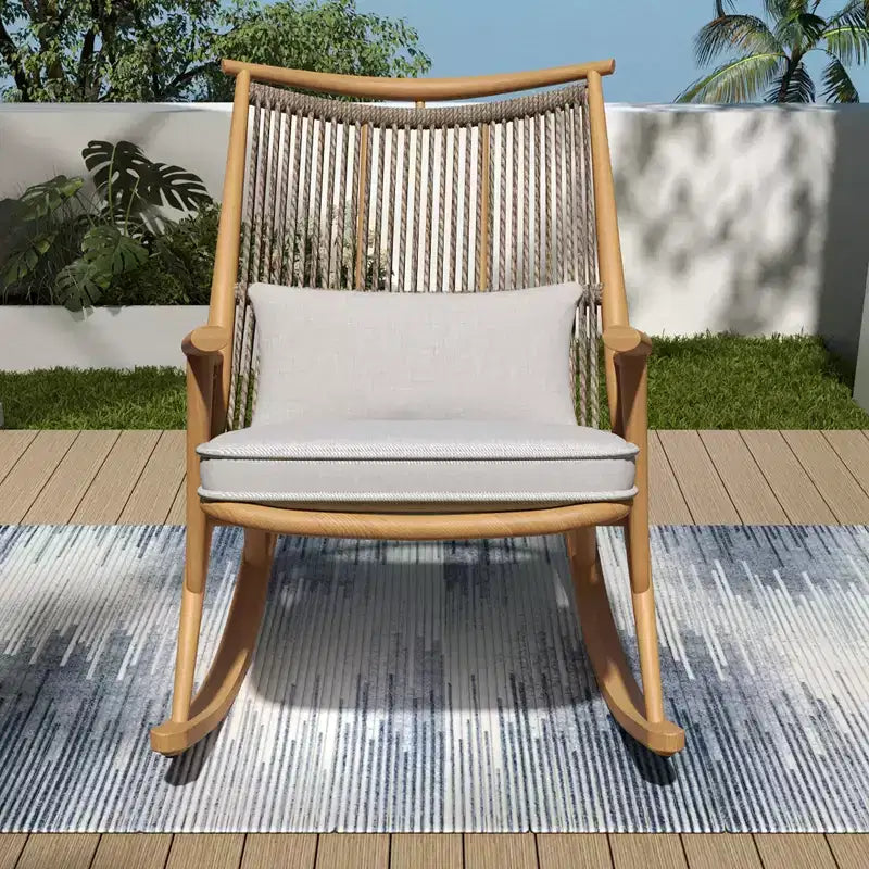 Sedia a Dondolo da Esterno, Poltrona Relax da Giardino con Robusta Struttura in Ferro Antiruggine e Cuscino - ModernLuxe