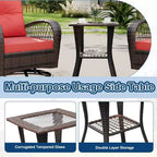 Set da 3 mobili da giardino in vimini, Sedie a dondolo girevoli da esterno con tavolino, Sedie a dondolo girevoli a 360° con 4 cuscini spessi per veranda, terrazza, Rosso