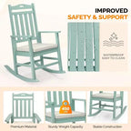 VINGLI Outdoor Rocking Chair, Heavy Duty 450 lbs Poplar Wooden Rocking Chair with High Backrest Design, Come with a Cushion