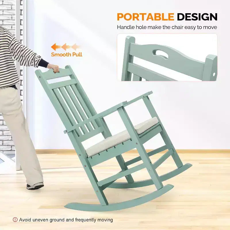 VINGLI Outdoor Rocking Chair, Heavy Duty 450 lbs Poplar Wooden Rocking Chair with High Backrest Design, Come with a Cushion
