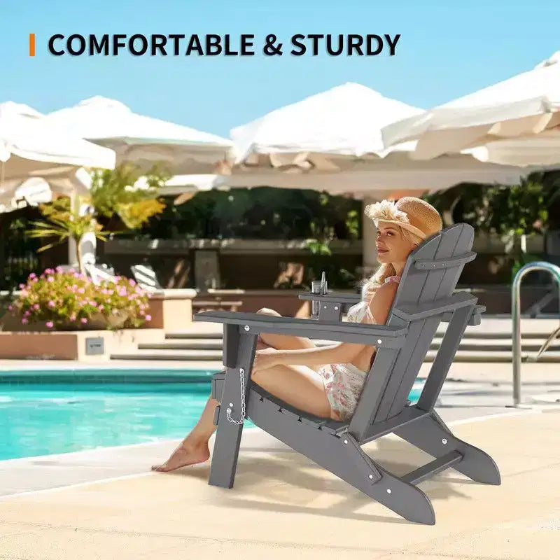 Karl Home Patio HDPE Folding Adirondack Chair With Cup Holder
