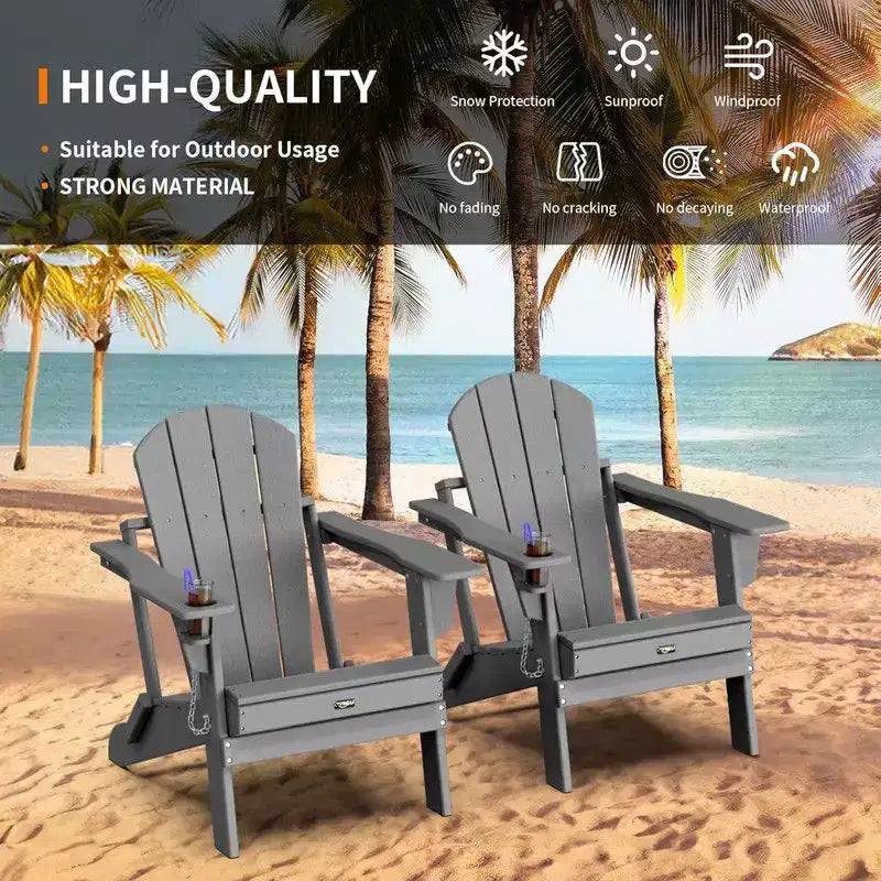 Karl Home Patio HDPE Folding Adirondack Chair With Cup Holder