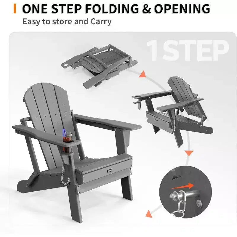 Karl Home Patio HDPE Folding Adirondack Chair With Cup Holder