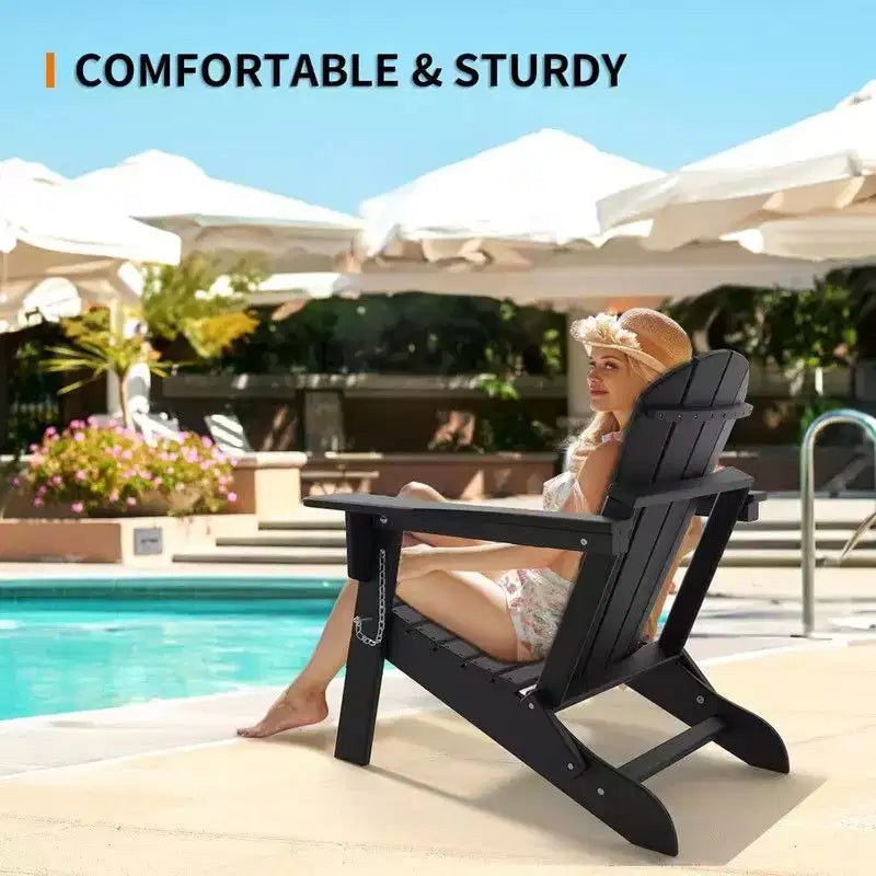 Karl Home Patio HDPE Folding Adirondack Chair With Cup Holder