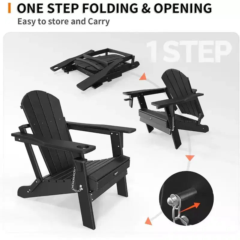 Karl Home Patio HDPE Folding Adirondack Chair With Cup Holder