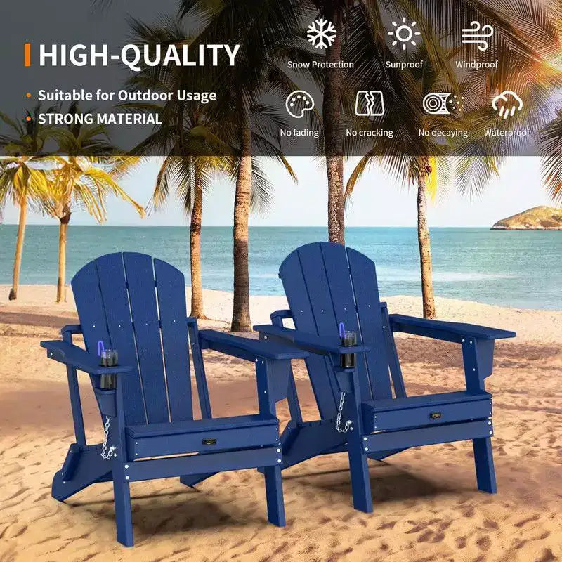 Karl Home Patio HDPE Folding Adirondack Chair With Cup Holder