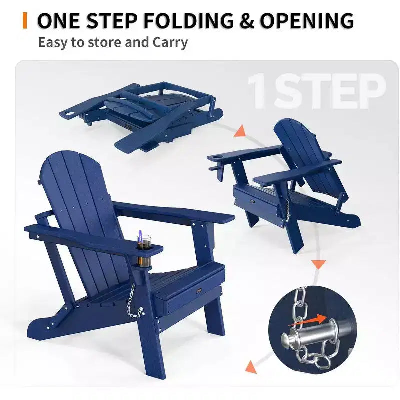 Karl Home Patio HDPE Folding Adirondack Chair With Cup Holder