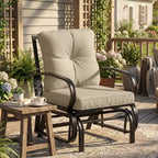 Sedia a dondolo da esterno Outsunny, dondolo da patio con cuscini, struttura in acciaio, braccioli curvi, beige