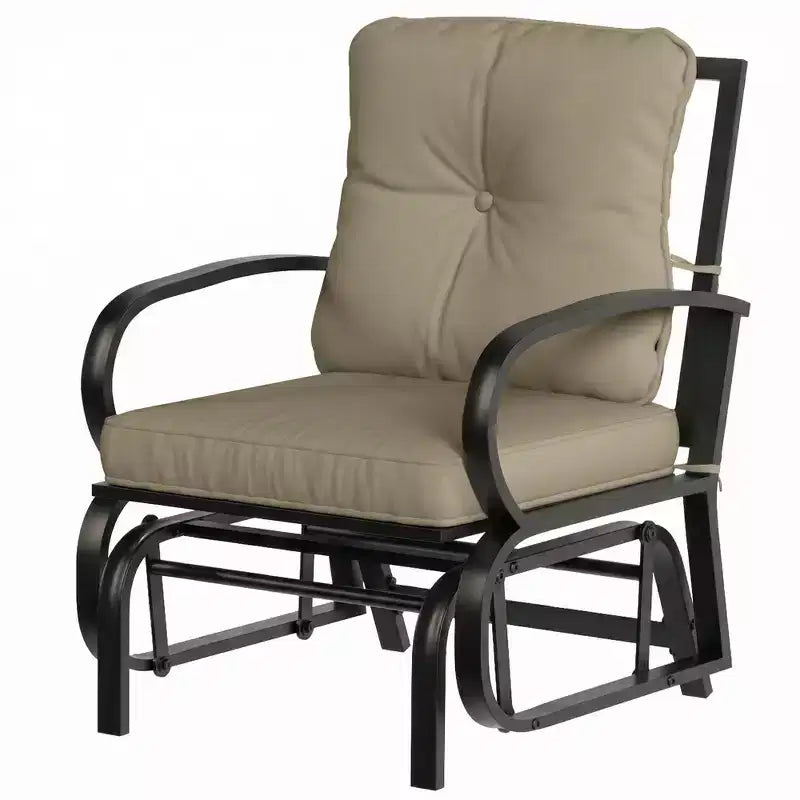 Sedia a dondolo da esterno Outsunny, dondolo da patio con cuscini, struttura in acciaio, braccioli curvi, beige
