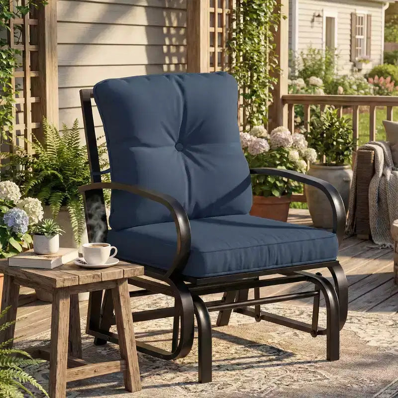 Outsunny Sedia a Dondolo da Esterno, Dondolo da Giardino con Cuscini, Struttura in Acciaio, Braccioli Curvi, Blu Scuro