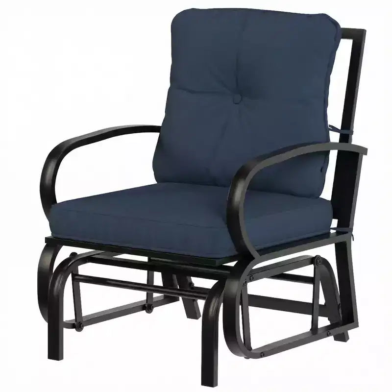 Outsunny Sedia a Dondolo da Esterno, Dondolo da Giardino con Cuscini, Struttura in Acciaio, Braccioli Curvi, Blu Scuro