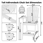 Tall Adirondack Chair Set of 2, Wood Bar Height Adirondack Chairs with Connecting Tray & Umbrella Hole, Double Balcony Chairs for Balcony, Deck