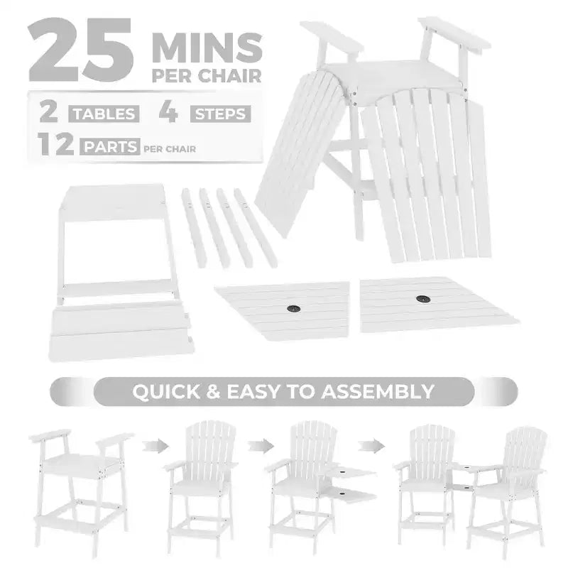 Tall Adirondack Chair Set of 2, Wood Bar Height Adirondack Chairs with Connecting Tray & Umbrella Hole, Double Balcony Chairs for Balcony, Deck