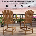 Tall Adirondack Chair Set of 2, Wood Bar Height Adirondack Chairs with Connecting Tray & Umbrella Hole, Double Balcony Chairs for Balcony, Deck