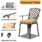 Karl Home | Elegante Sedia da Patio in Fusione di Alluminio Color Bronzo con Cuscini Latte (Set da 2)