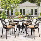 Karl Home | Elegante Sedia da Patio in Fusione di Alluminio Color Bronzo con Cuscini Latte (Set da 2)
