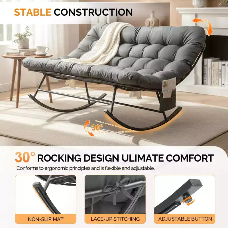 Karl Home | Double-Person Papasan Rocking Chair with Magazine Pocket