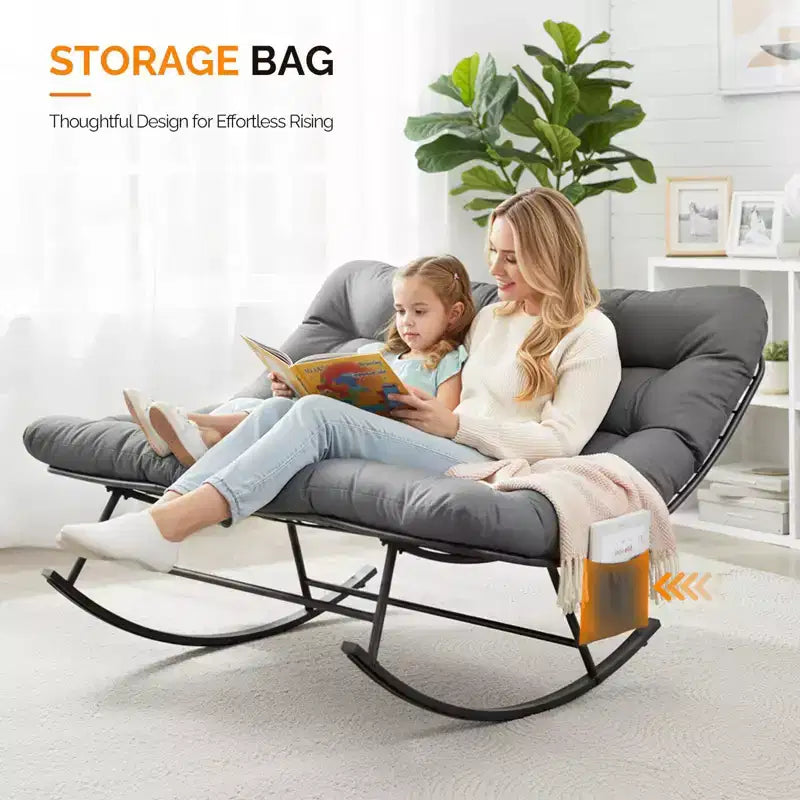 Karl Home | Double-Person Papasan Rocking Chair with Magazine Pocket