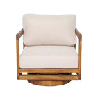 ModernLuxe Sedia lounge girevole a 360° da esterno, struttura in legno di acacia finitura teak con cuscino beige, sedia da patio resistente alle intemperie