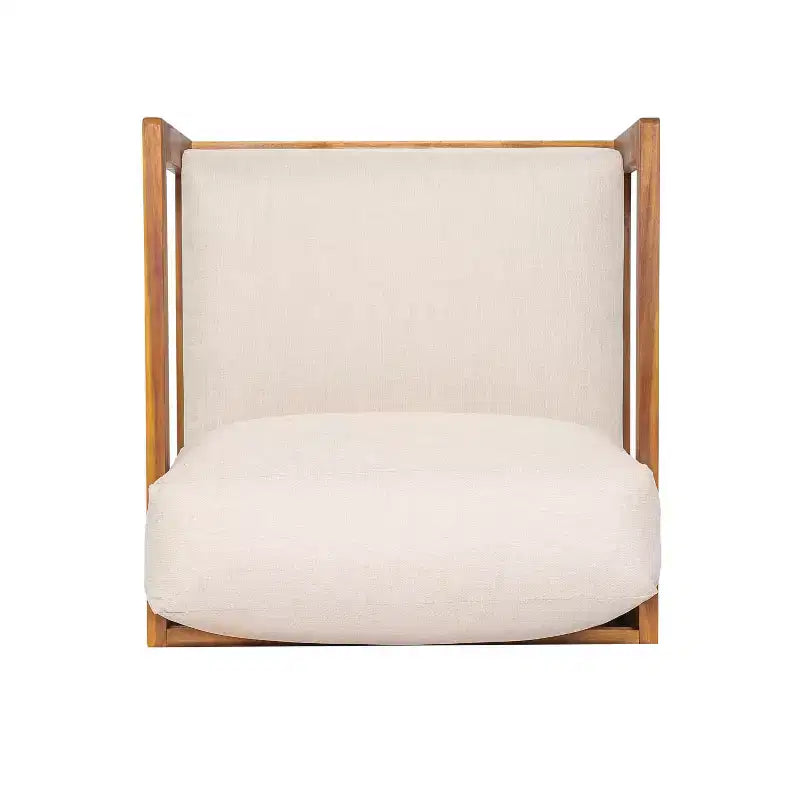 ModernLuxe Sedia lounge girevole a 360° da esterno, struttura in legno di acacia finitura teak con cuscino beige, sedia da patio resistente alle intemperie