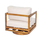 ModernLuxe Sedia lounge girevole a 360° da esterno, struttura in legno di acacia finitura teak con cuscino beige, sedia da patio resistente alle intemperie