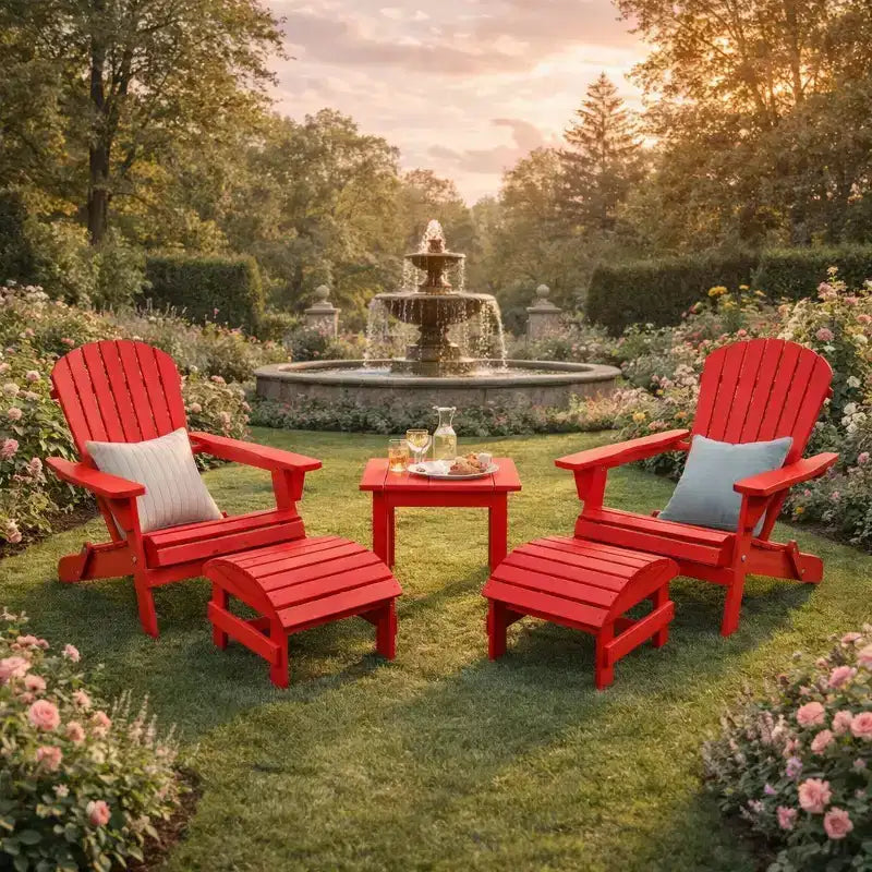 Folding Large Size Adirondack Chair Pine Wood with Ottoman and End Table