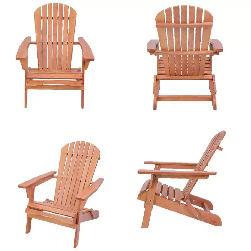Folding Large Size Adirondack Chair Pine Wood with Ottoman and End Table