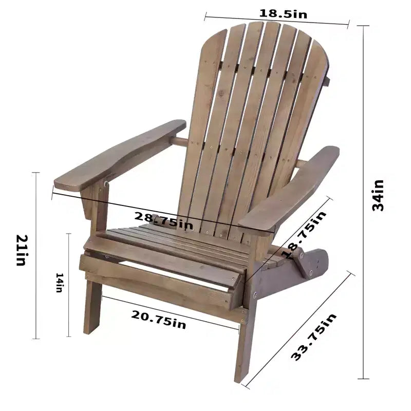 Folding Large Size Adirondack Chair Pine Wood with Ottoman and End Table