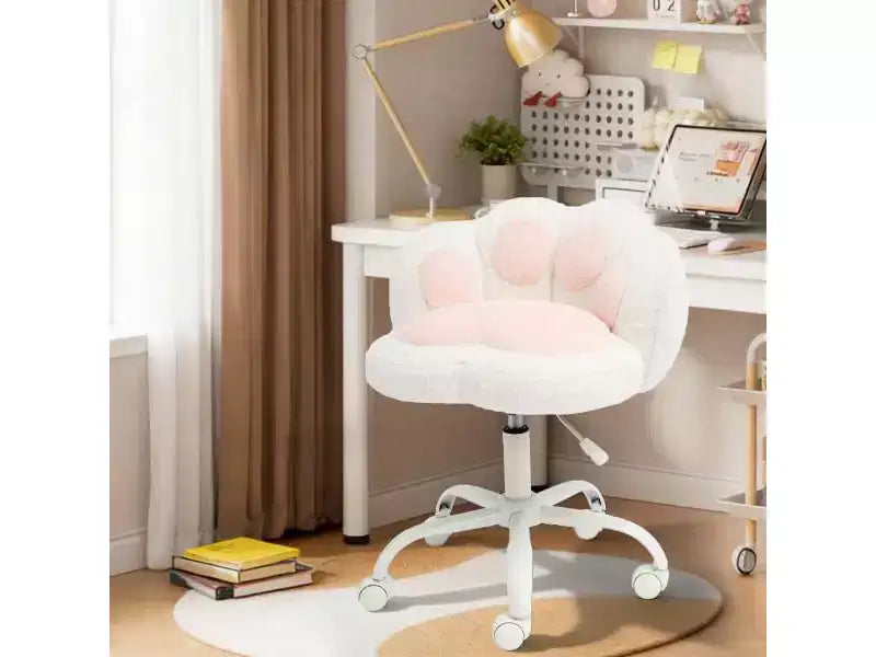 Sedia da trucco con schienale a forma di gatto, sedia girevole regolabile in altezza, graziosa sedia da scrivania con rotelle in tessuto Teddy per camera da letto e ufficio
