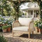 Outdoor Accent Chair / Patio Cushioned Loveseat Sofa, Patio Club Chair Leisure Chair Armchair with Beige Cushion - ModernLuxe