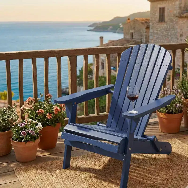 Grand Collection Folding Large Size Adirondack Chair Pine Wood, Navy Blue