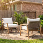GDFStudio Danny Modern Outdoor Acacia Wood & Rope Weave Club Chair With Cushion