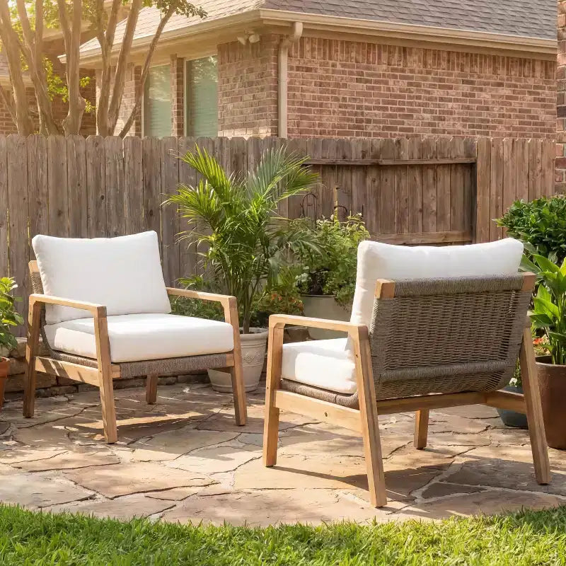 GDFStudio Danny Modern Outdoor Acacia Wood & Rope Weave Club Chair With Cushion