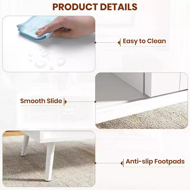 Tavolino da Caffè Moderno con Contenitore, Tavolino Centrale Rettangolare in Rattan con Anta Scorrevole, Tavolino d'Appoggio in Legno per Soggiorno Camera da Letto Ufficio