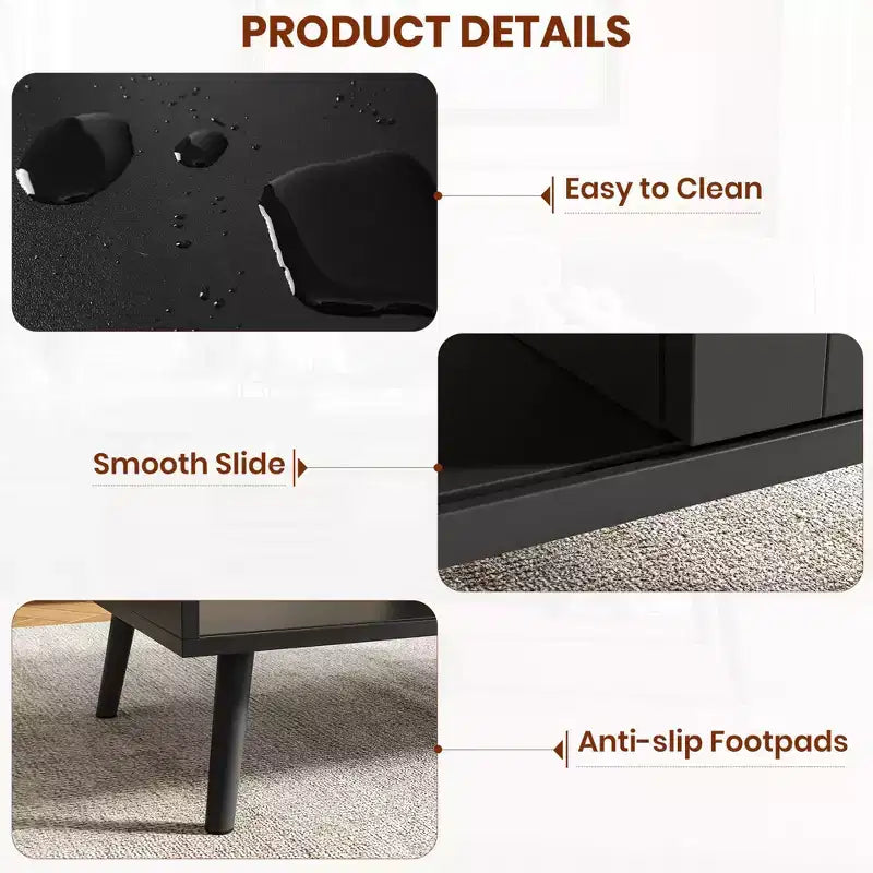 Tavolino da Caffè Moderno con Contenitore, Tavolino Centrale Rettangolare in Rattan con Anta Scorrevole, Tavolino d'Appoggio in Legno per Soggiorno Camera da Letto Ufficio