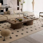 Square Coffee Table for Living Room, Wood Veneer Top with Parquet Pattern, Walnut