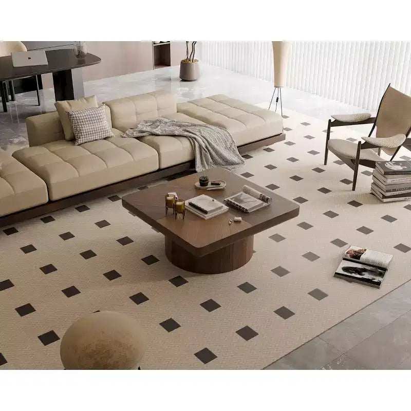 Square Coffee Table for Living Room, Wood Veneer Top with Parquet Pattern, Walnut