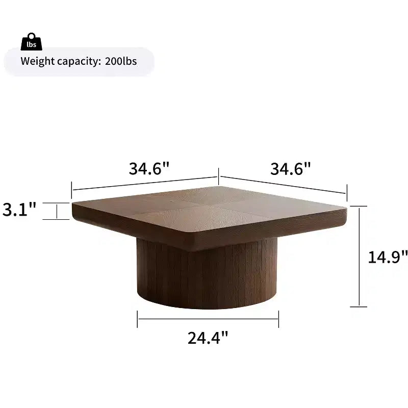 Square Coffee Table for Living Room, Wood Veneer Top with Parquet Pattern, Walnut