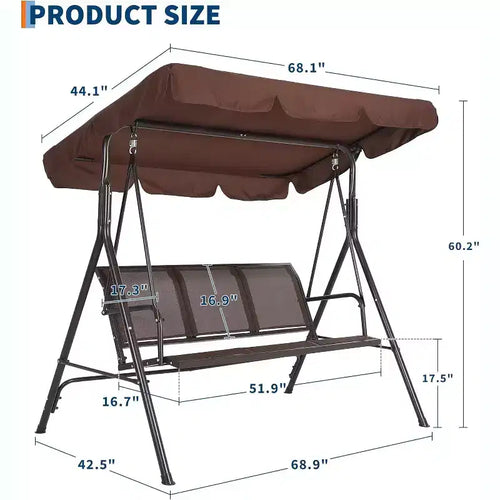 Dondolo a 3 posti da esterno, telaio resistente con capacità di 226 kg, tettoia regolabile con protezione UV, cuscini traspiranti per seduta per patio giardino portico